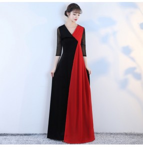 Women's black with red cocktail party evening dresses chorus singers host dresses model performance long dresses
