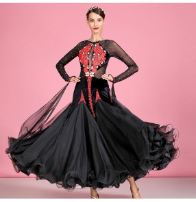 Women's black with red diamond competition ballroom dancing dresses foxtrot tango waltz tango dance dress