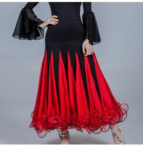 Women's black with red flamenco ballroom dancing skirts stage performance waltz tango dance skirts