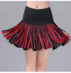 Women's black with red fringes latin dance skirts stage performance rumba salsa chacha dance skirts