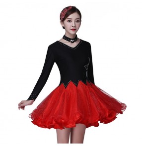 Women's black with red girls practice competition stage performance latin rumba samba dance dresses 