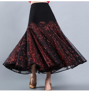 Women's black with red lace ballroom dancing skirt stage performance waltz tango dance skirts