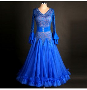 Women's blue ballroom dancing dresses abito da ballo da donna waltz tango flamenco competition stage performance costumes skirts dress