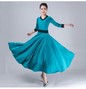 Women's blue red black ballroom dance dress waltz tango dance dress stage performance practice exercises foxtrot tango dance dress