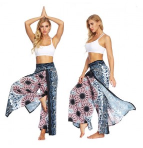 Women's bohemia printed yoga sports casual wide leg belly dance pants workout stage performance trousers for female