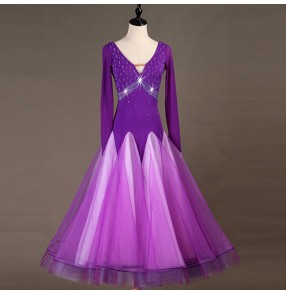 Women's children ballroom dance dresses violet rhinestones competition female stage performance waltz tango dance skirt dress