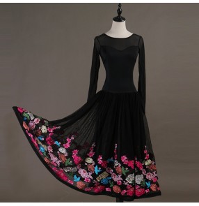 Women's children ballroom flamenco dance dresses embroidered competition stage performance ballroom waltz tango dance skirt dress