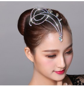 Women's children ballroom latin dance diamond headdress competition stage performance head accessories for girls kids