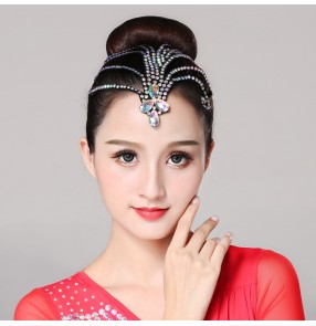 Women's children girls ballroom latin competition headdress rhinestones professional dance hair accessories for kids children