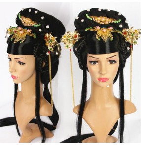 Women's chinese ancient traditional tang dyansty empress princess wig anime drama fairy cosplay wig with headdress