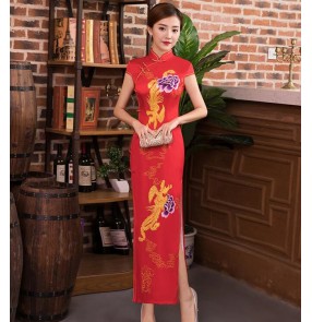 Women's chinese dress china traditional qipao cheonsam dresses miss etiquette host singers stage performance party evening dress