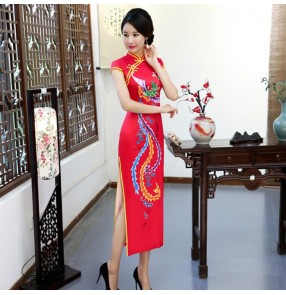 Women's chinese dress china wind traditional oriental qipao cheongsam china wedding party model show performance evening dresses
