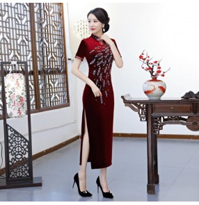 Women's chinese dresses chinese qipao dress oriental style velvet competition model show performance dresses
