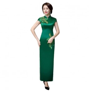 Women's chinese dresses dark green red yellow white blue oriental cheongsam dress miss etiquette host singers performance evening dresschina traditional qipao dress for female