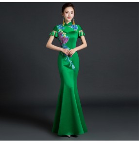 Women's chinese dresses oriental China fringes qipao dress show photos mermaid dress