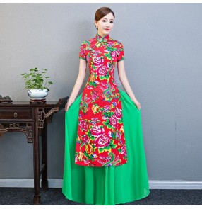 Women's chinese dresses traditional Chinese qipao dresses printed vintage show model performance dress model cheongsam