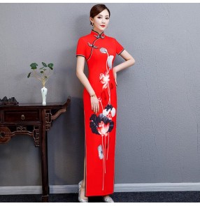 Women's chinese dresses traditional chinese qipao dresses stage performance model show miss etiquette dress