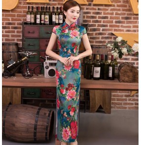 Women's chinese dresses traditional qipao cheongsam dress oriental retro style miss etiquette stage performance host evening dress