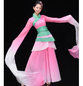 Women's chinese fairy pink colored hanfu dresses water sleeves drama princess cosplay dress ancient traditional classical dance dresses