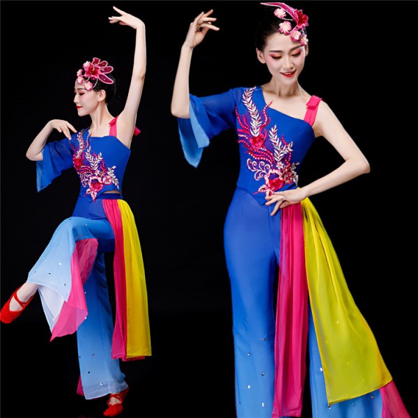Women's chinese folk dance costumes china traditional dance royal blue ...