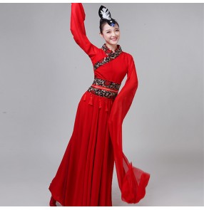 Women's chinese folk dance costumes for female girls fairy traditional classical dance water fall sleeves anime fairy cosplay dresses