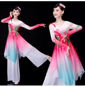 Women's Chinese folk dance costumes girls yangge fan dance dress pink ancient traditional fairy dance dresses