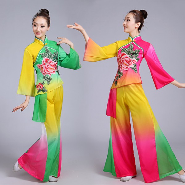 Women S Chinese Folk Dance Costumes Rainbow Colored Ancient