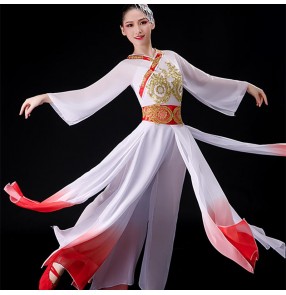 women's Chinese folk dance costumes red with red hanfu ancient traditional performance dresses female Chinese ancient yangko Jiangnan umbrella dance dance costume 