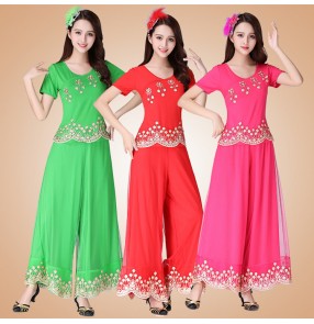 Women's Chinese folk dance costumes square dance costumes female stage performance tops and pants