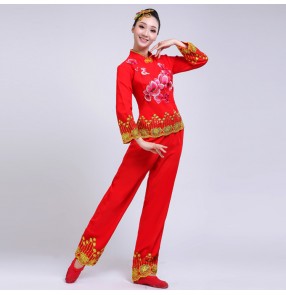 Women's Chinese folk dance costumes yangko dresses red colored ancient traditional yange fan umbrella dance dresses