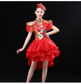 Women's Chinese folk dance dress dragon oriental drummer stage performance professional singers square dance dress costumes