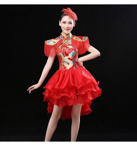 Women's Chinese folk dance dress dragon oriental drummer stage performance  professional singers square dance dress costumes