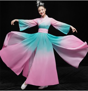 Women's chinese folk dance dress hanfu fairy dresses ancient traditional classical yangko dance fan umbrella dance costumes