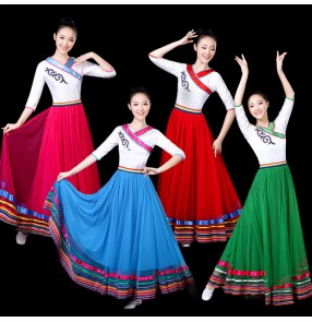 Women's chinese folk dance dresses for female minority Mongolian Tibet  dance stage performance dresses long length robes