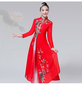 Women's chinese folk dance dresses pink red classical dance fairy cosplay ancient traditional  yangko fan dance costumes