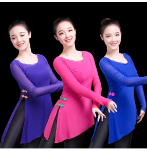 Women's chinese folk dance tops classical Dance sheer fabric tops female adult rhyme gauze classical dance practice clothes