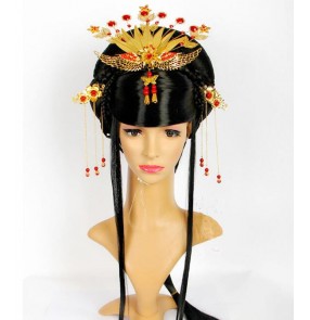 Women's chinese han tang dynasty queen empress wig movies film drama fairy cosplay wig with phoenix headdress