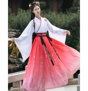 Women's chinese hanfu chinese traditional white with pink princess fairy film cosplay chinese ancient stage performance dresses kimono dresses for female 