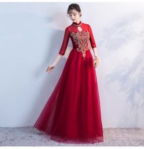 Women's Chinese qipao dresses retro traditional oriental host singers stage performance evening party dresses