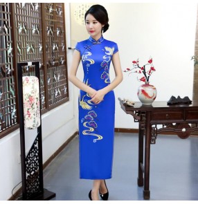 Women's chinese qipao dresses traditional chinese dresses cheongsam stage performance model show phoenix pattern oriental style cheongsam dresses