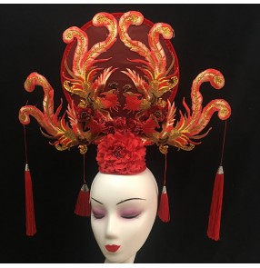 Women's chinese style  oriental model show performance headdress pillbox hats palace drama cosplay hair accessories