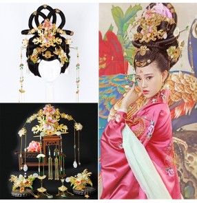 Women's chinese Tang dynasty empress wig princess fairy film movies cosplay wig with headdress