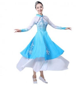 Women's chinese traditional folk dance costumes ancient fairy drama cosplay yangko fan umbrella dance stage performance dresses