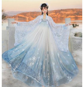 Women's chinese traditional hanfu pink blue princess empress fairy drama film cosplay dresses big wing photos shooting stage performance kimono dress for female