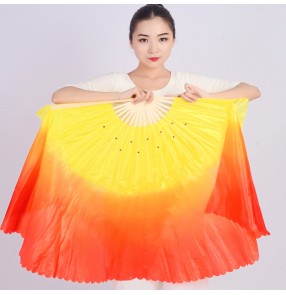 Women's chinese yangko ancient classical dance fans orange yellow gradient colored stage performance fan dance fans