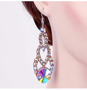 Women's competiiton ballroom latin dance rhinestones earrings stage performance evening party dresses diamond eardrops