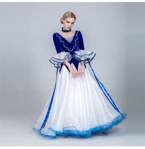 Women's competition ballroom dancing dresses female blue red violet flamenco waltz tango foxtrot stage performance dance dresses