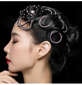 Women's competition ballroom latin dance rhinestones hair bangs stage performance hair accessories