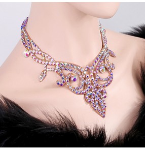 Women's competition Czech diamond crystal handmade professional ballroom latin dance choker necklace