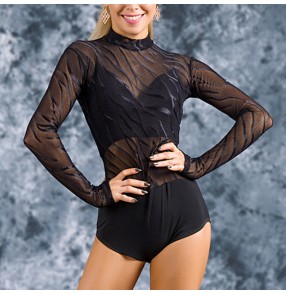 Women's competition latin dance bodysuits stage performance modern dance chacha rumba see through tops jumpsuits leotards tops